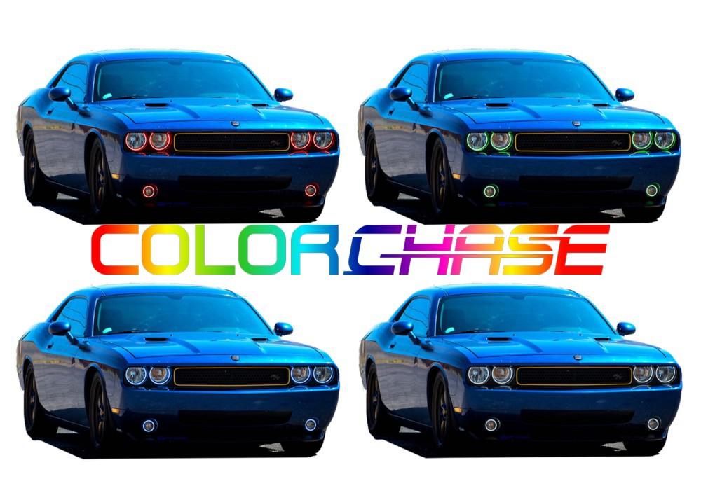 Dodge Challenger Multi Color Change External Waterproof LED Halo HeadLight Fog Light Kit 2008-2014