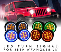 Jeep JK LED Turn Signal Assembly - V.3 Fusion Color Change Halos Installed