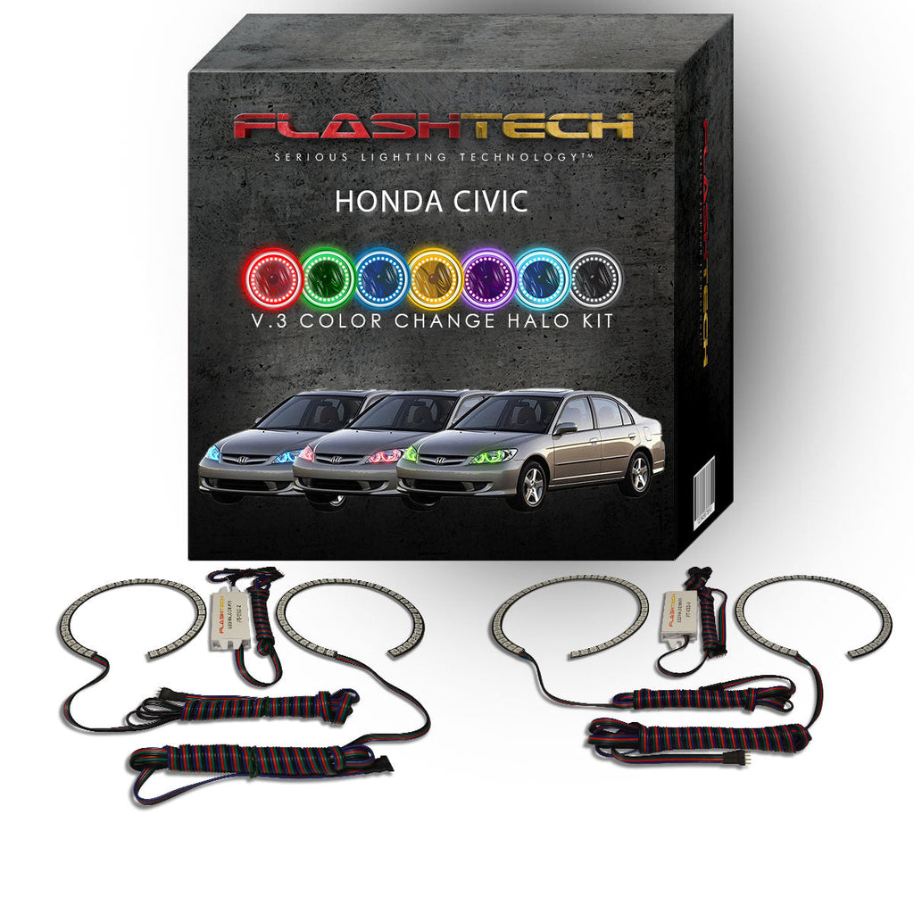 Honda Civic V.3 Fusion Color Change LED Halo Headlight Kit 2004-2005