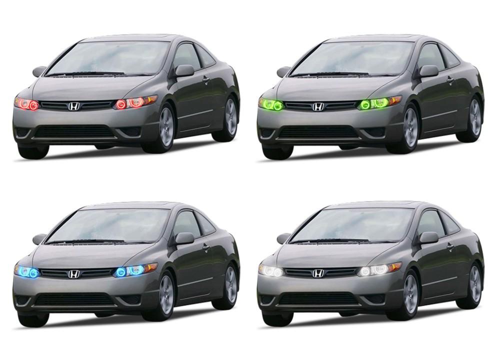 Honda Civic Coupe V.3 Fusion Color Change LED Halo Headlight Kit 2006-2008
