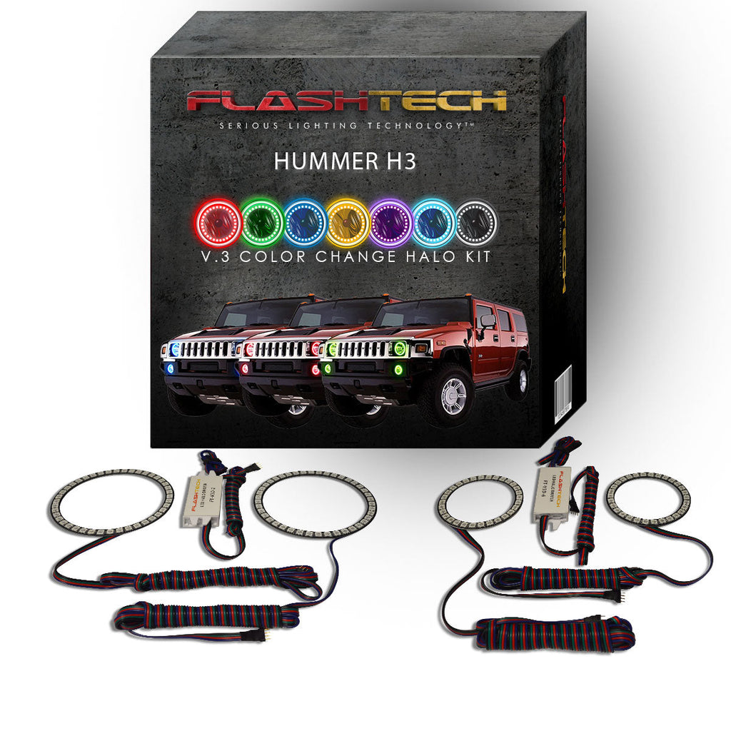 Hummer H3 V.3 Fusion Color Change Headlight & LED Halo Fog Light Kit 2006-2010