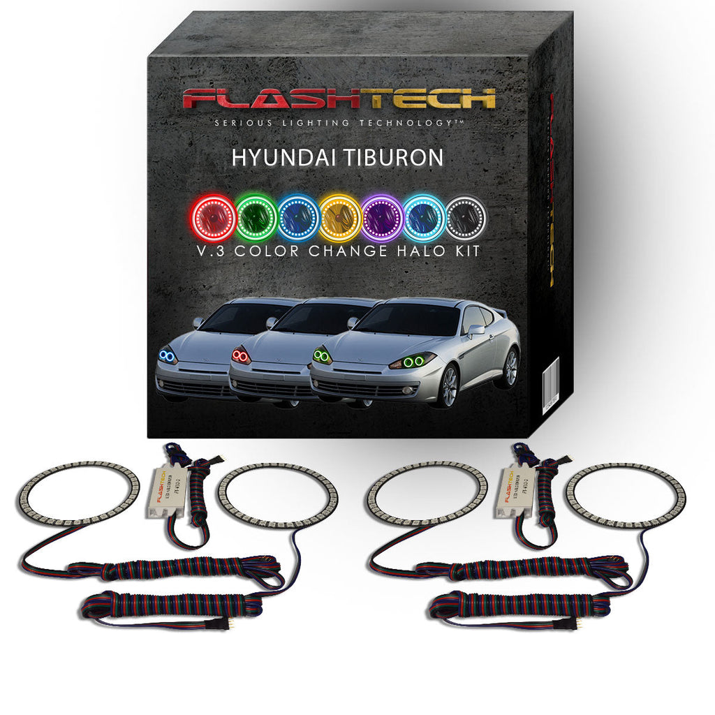Hyundai Tiburon V.3 Fusion Color Change LED Halo Headlight Kit 2007-2008