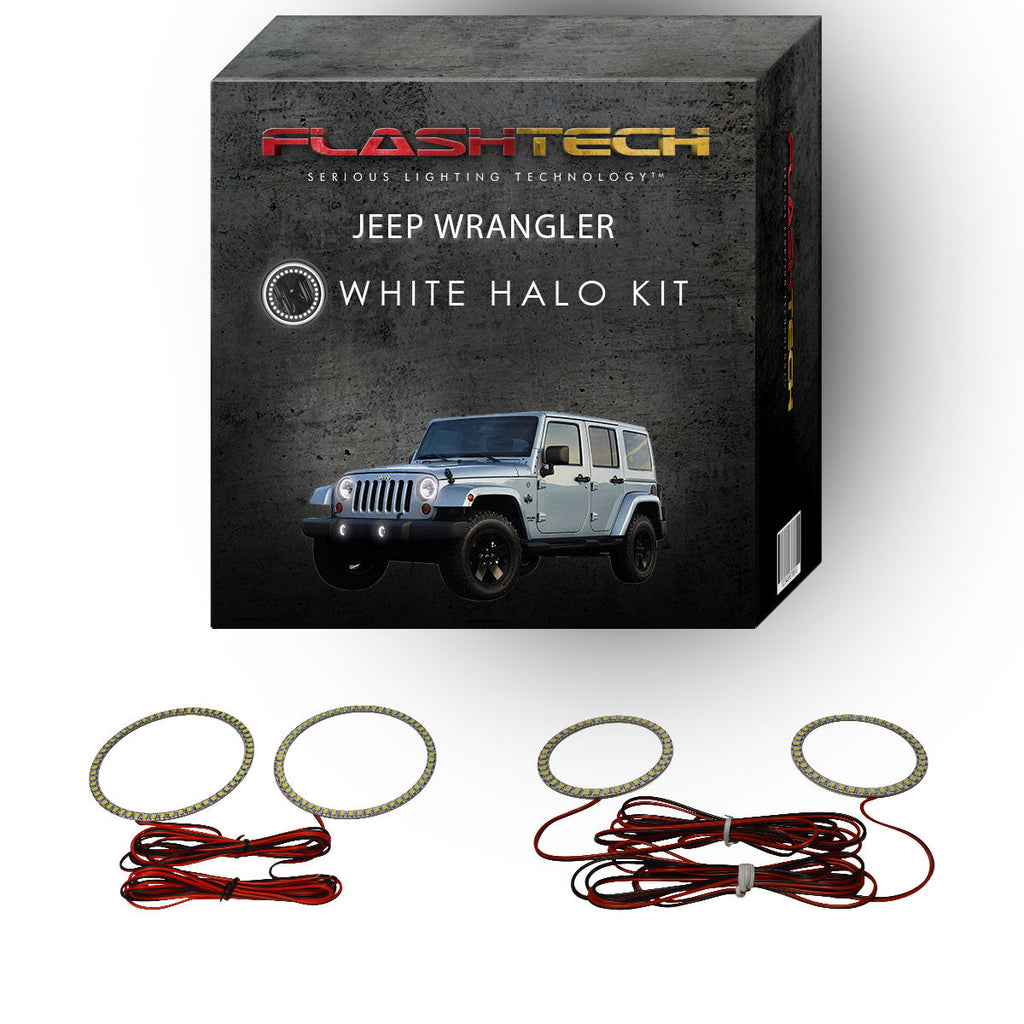 Jeep Wrangler White Headlight & LED Halo Fog Light Kit 1997-2015